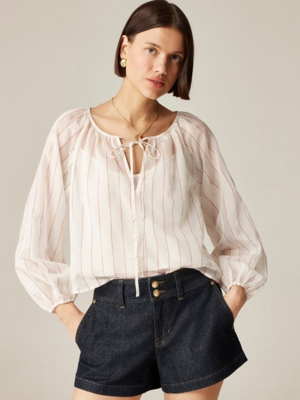 NWT J. Crew Tie-front popover top in dobby satin, S